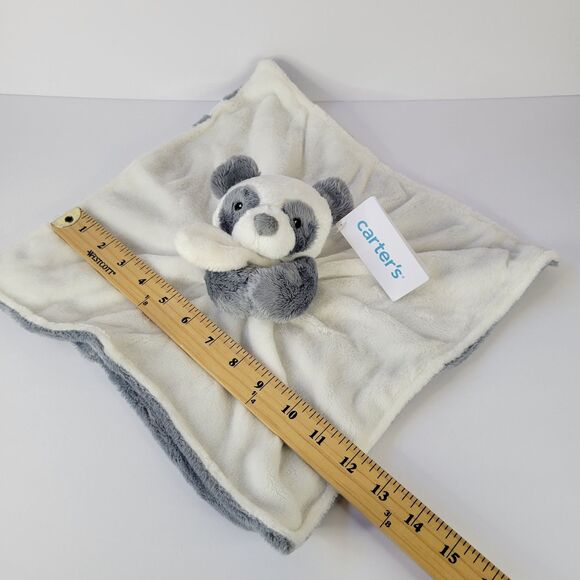 2020 Carters Gray White Panda Bear Plush Lovey Baby Security Blanket 14x14" NWT - Picture 6 of 13